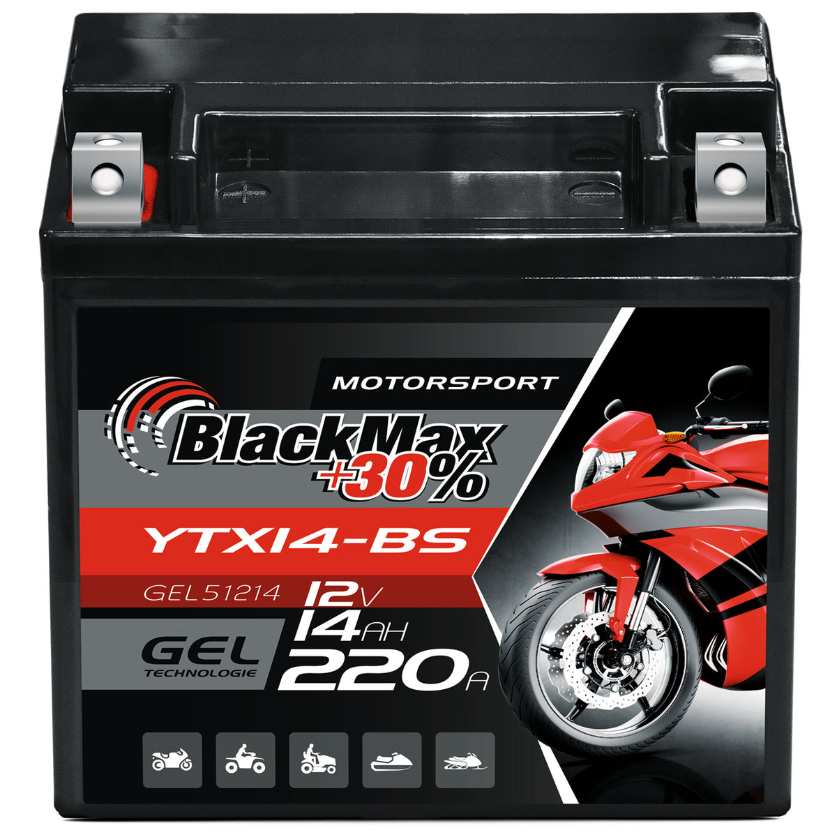 BlackMax +30% Motorsport YTX14-BS 51214 GEL 12V 14Ah 220A/EN