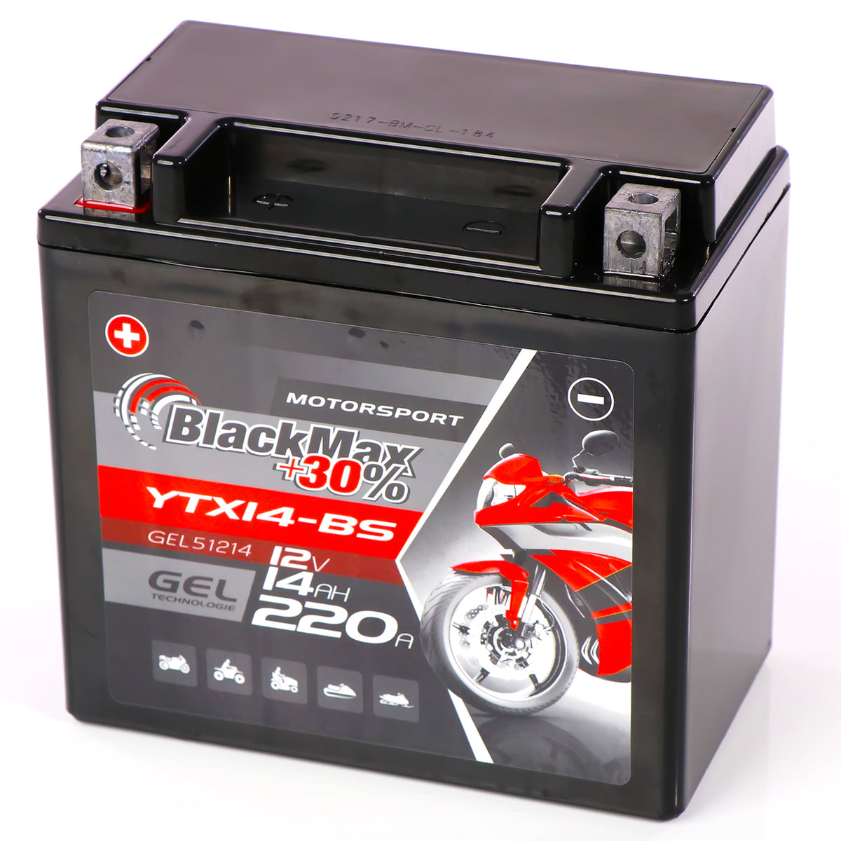 BlackMax +30% Motorsport YTX14-BS 51214 GEL 12V 14Ah 220A/EN