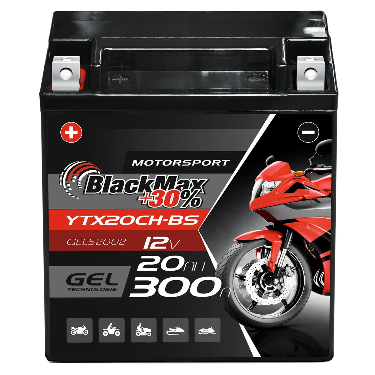 BlackMax +30% Motorsport YTX20CH-BS 52002 GEL 12V 20Ah 300A/EN