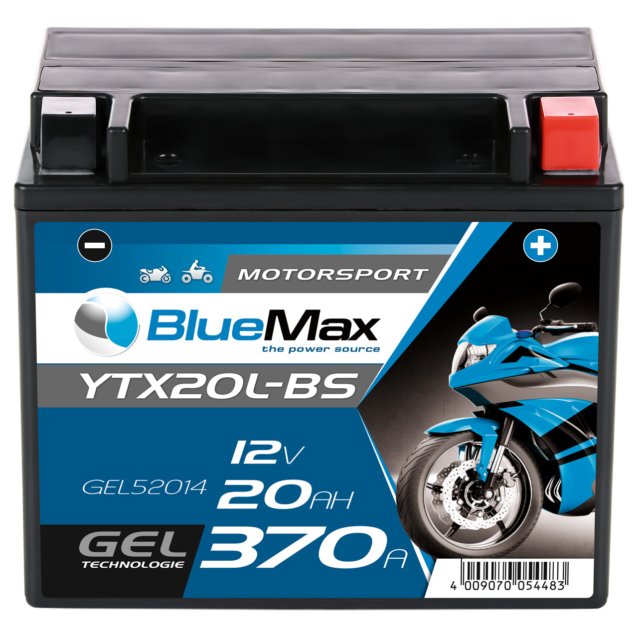 BlueMax CTX20L-BS Motorradbatterie GEL 12V 20Ah YTX20L-BS