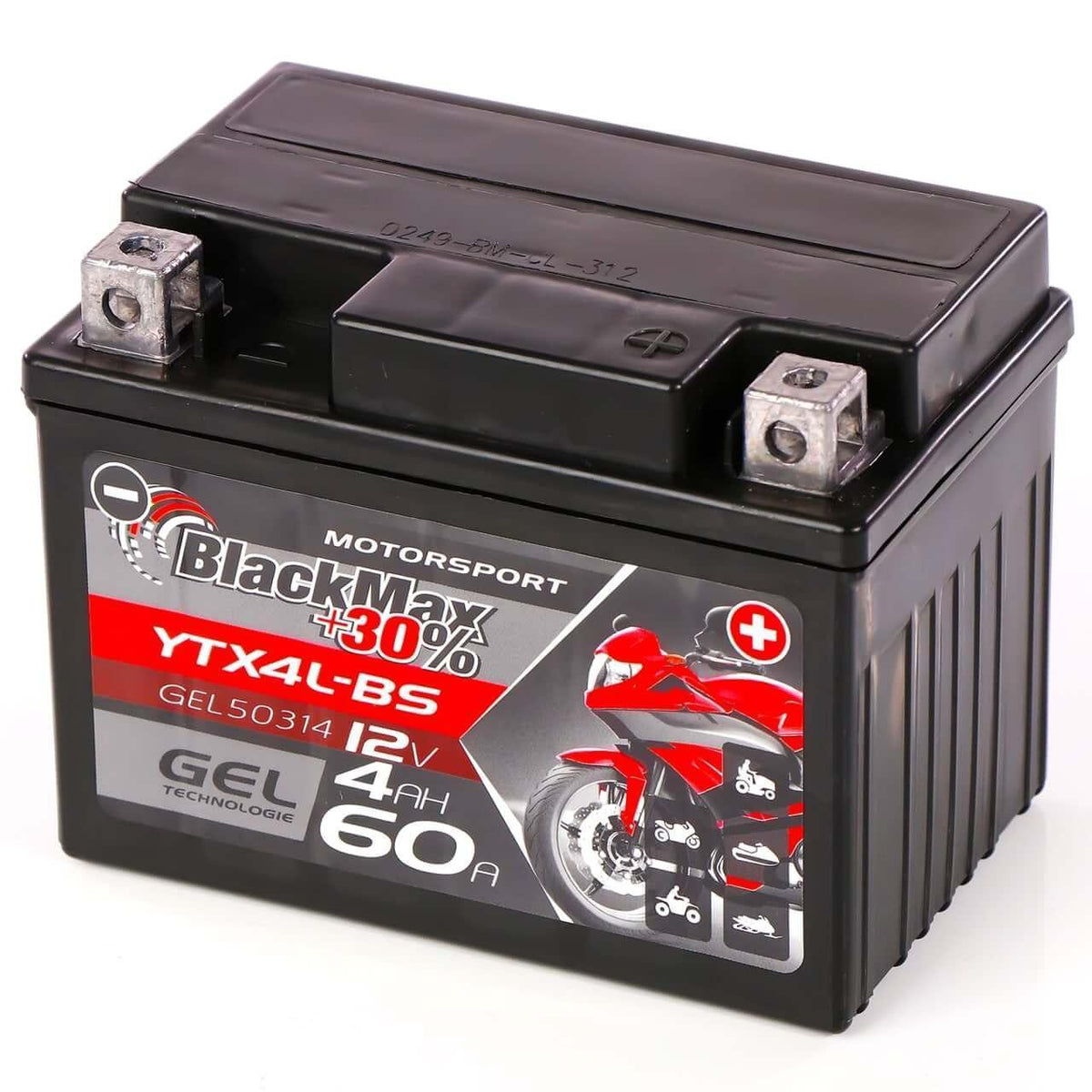 Motorradbatterie BlackMax Motorsport GEL YTX4L-BS 50314 12V 4Ah Seite rechts