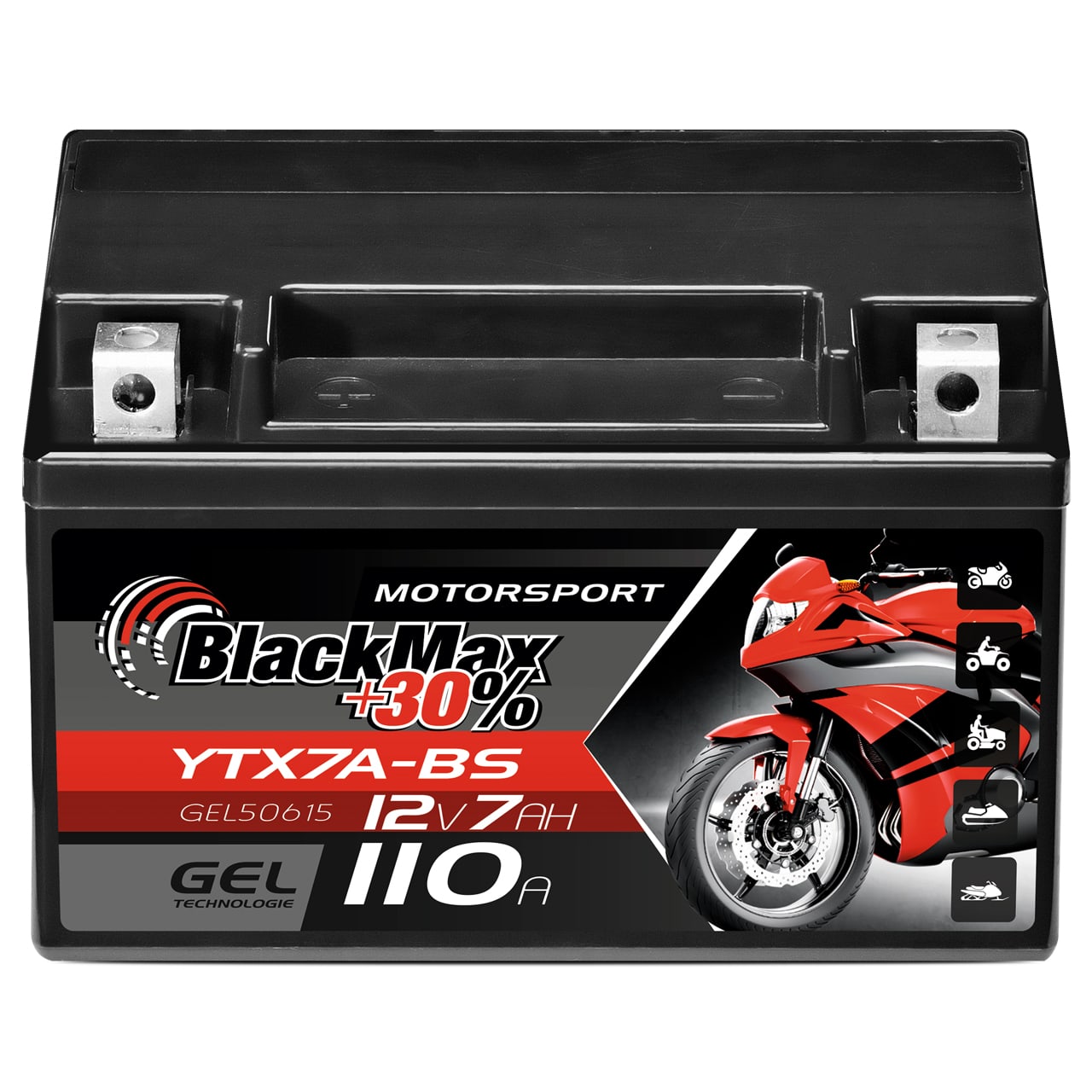BlackMax YTX7A-BS Motorradbatterie GEL 12V 7Ah CTX7A-BS