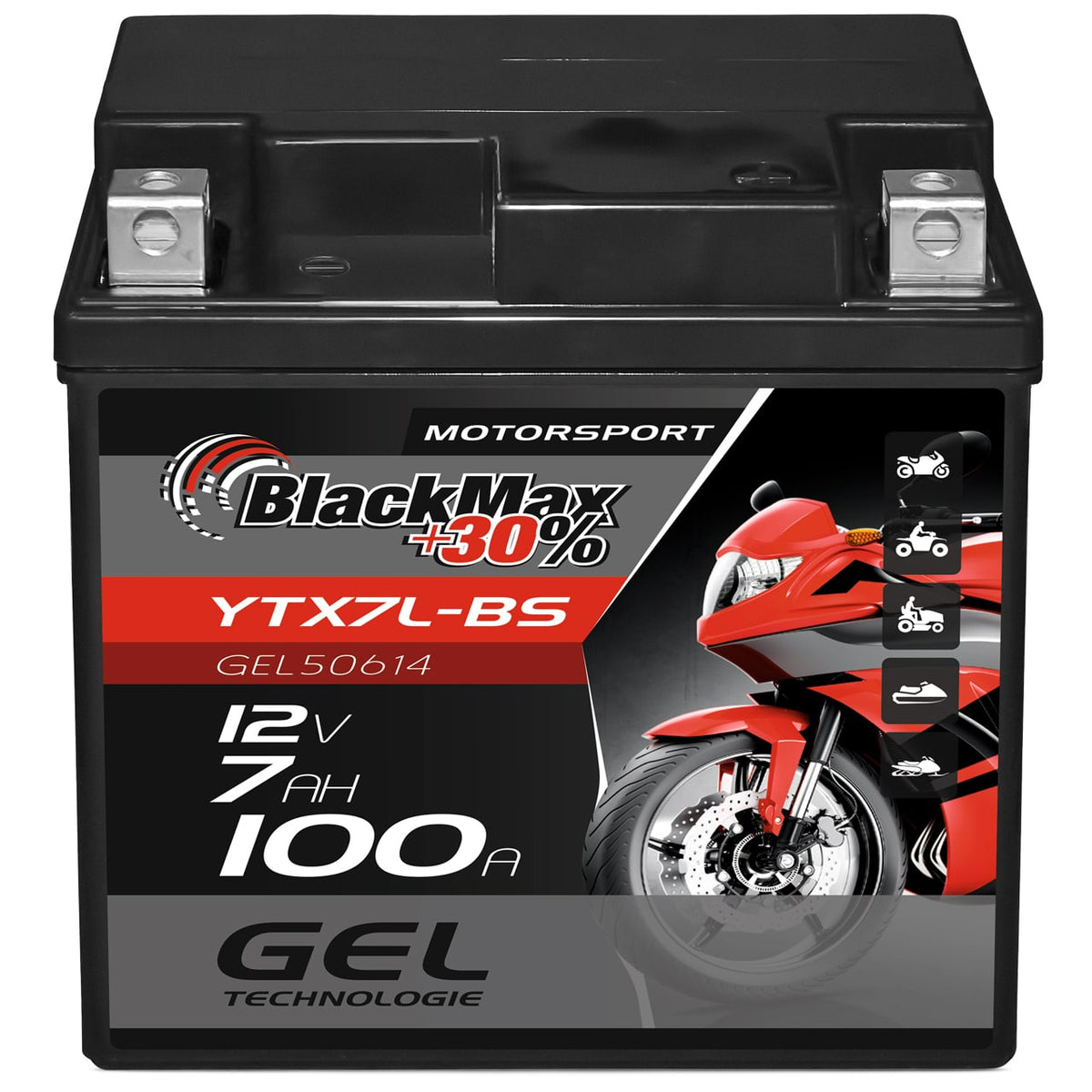 BlackMax +30% Motorsport YTX7L-BS 50614 GEL 12V 7Ah 100A/EN