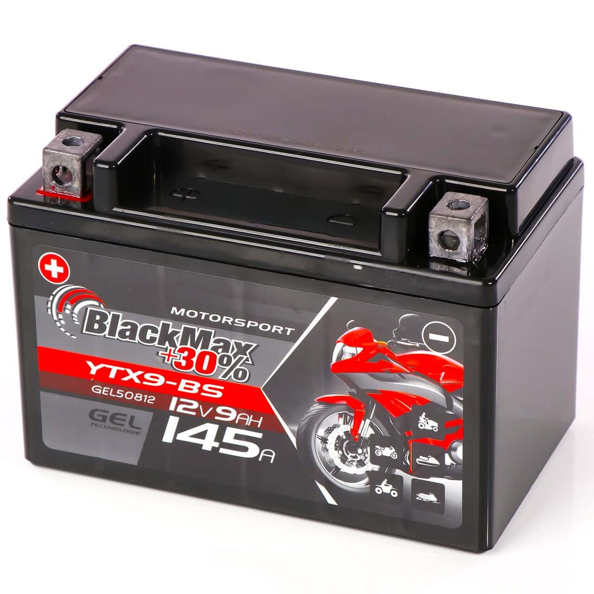 BlackMax +30% Motorsport YTX9-BS 50812 GEL 12V 9Ah 145A/EN Motorradbatterie