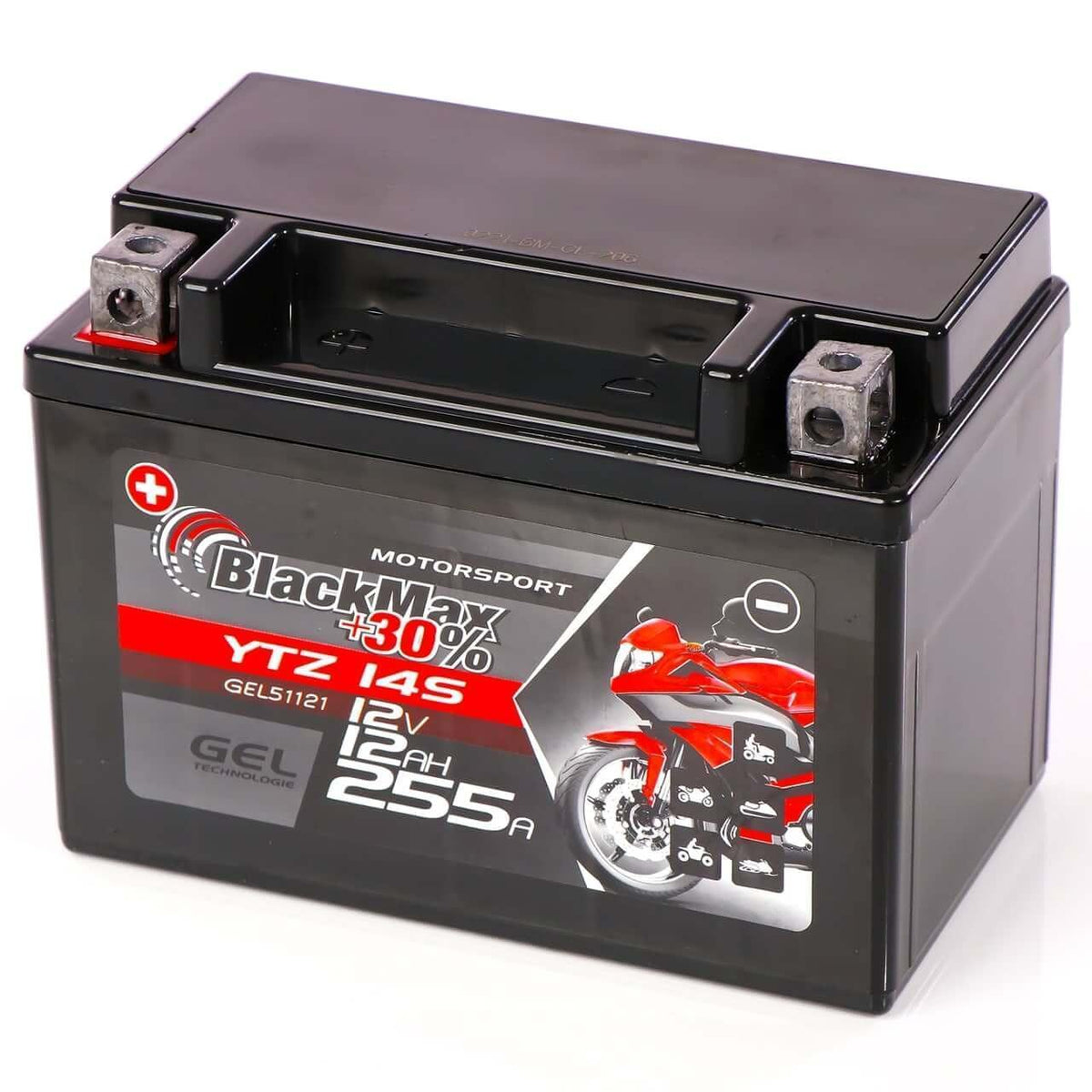 Motorradbatterie BlackMax Motorsport GEL YTZ14S 51121 12V 12Ah Seite rechts