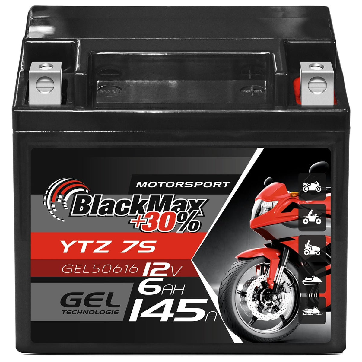 BlackMax +30% Motorsport YTZ7S 50616 GEL 12V 6Ah 145A/EN