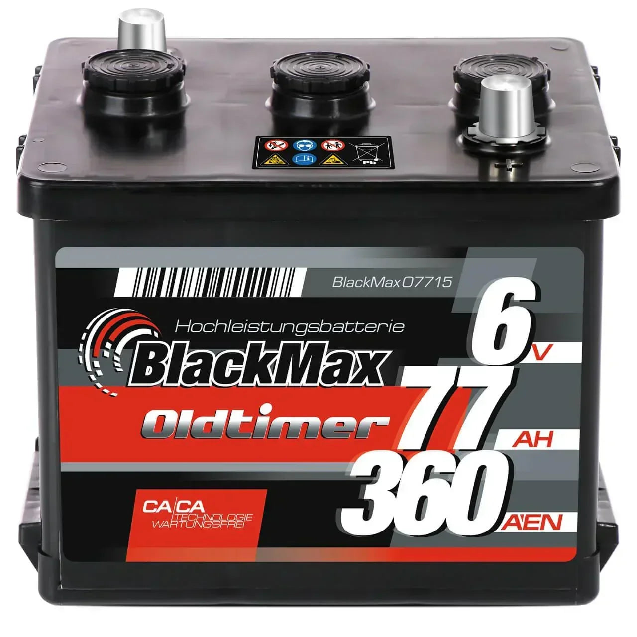Autobatterie BlackMax Oldtimer 6V 77Ah Front
