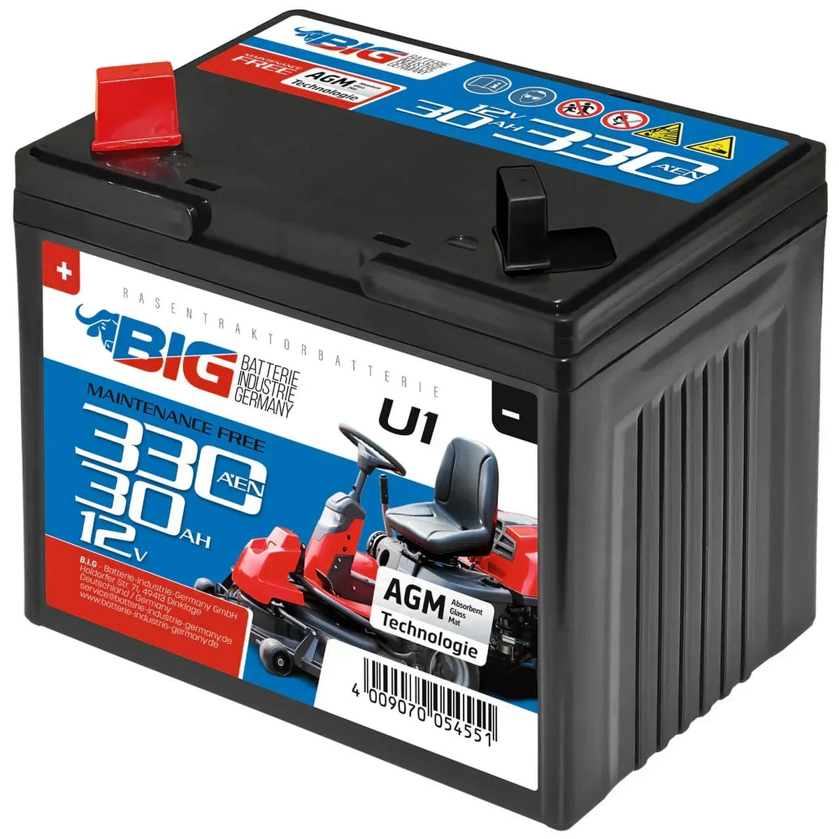 Rasentraktor Batterie BIG U1 12V 30Ah 330A/EN Seite rechts