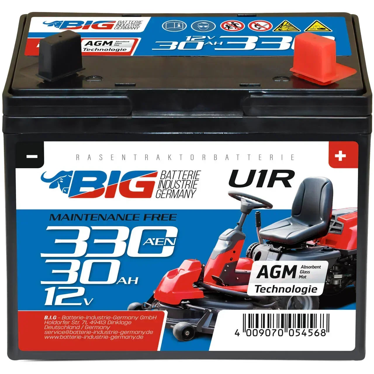 Rasentraktor Batterie BIG U1R 12V 30Ah 330A/EN Front