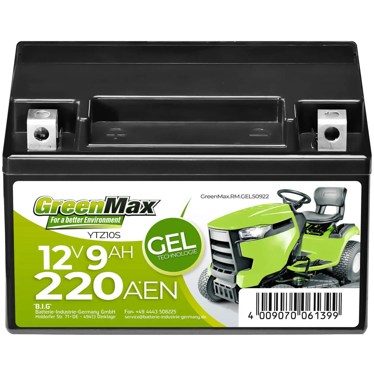 GreenMax GEL 50922 YTZ10S 12V 9Ah 220A/EN Rasentraktor Batterie