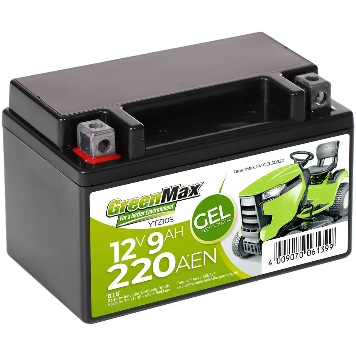 GreenMax GEL 50922 YTZ10S 12V 9Ah 220A/EN Rasentraktor Batterie