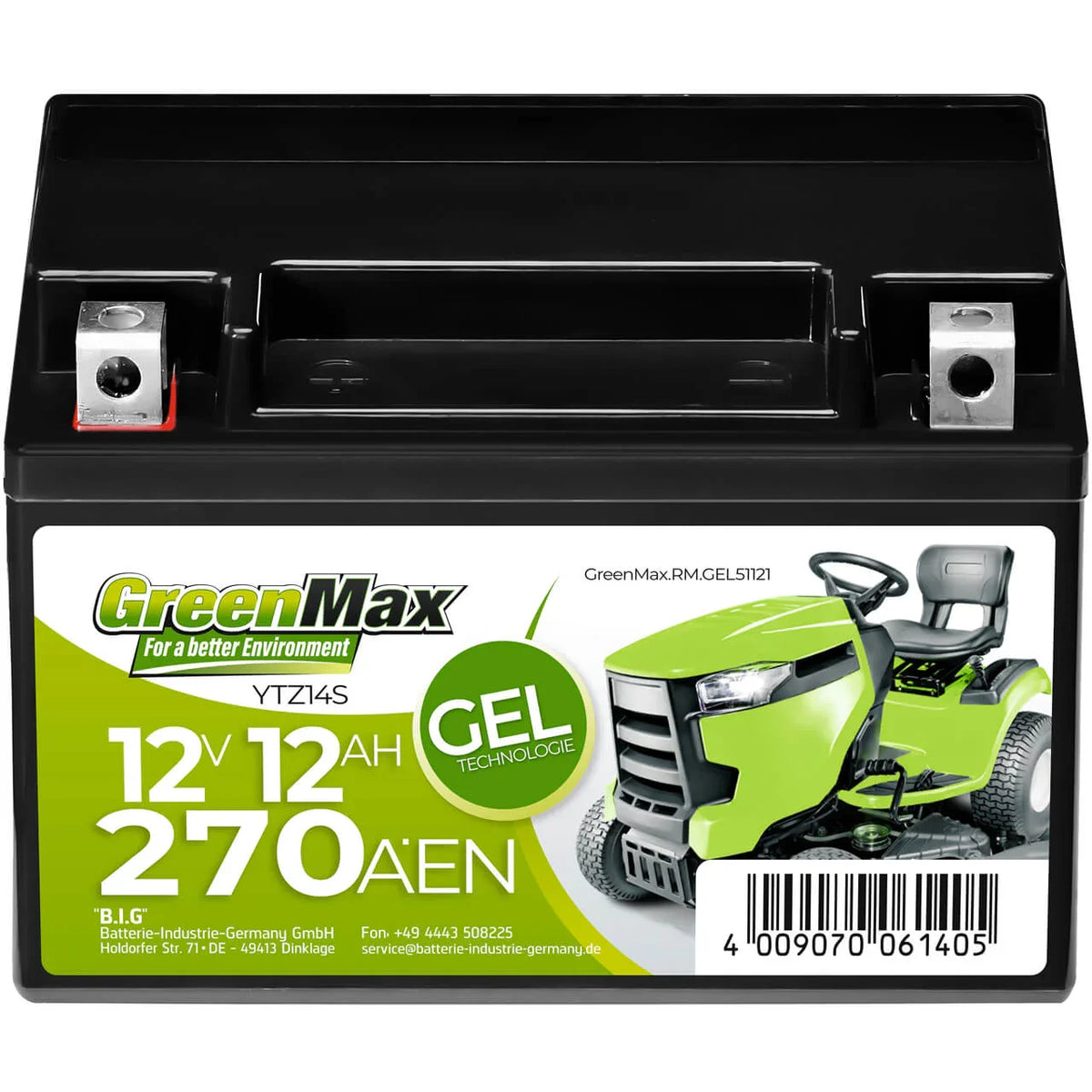GreenMax GEL 51121 YTZ12S 12V 12Ah 270A/EN Rasentraktor Batterie