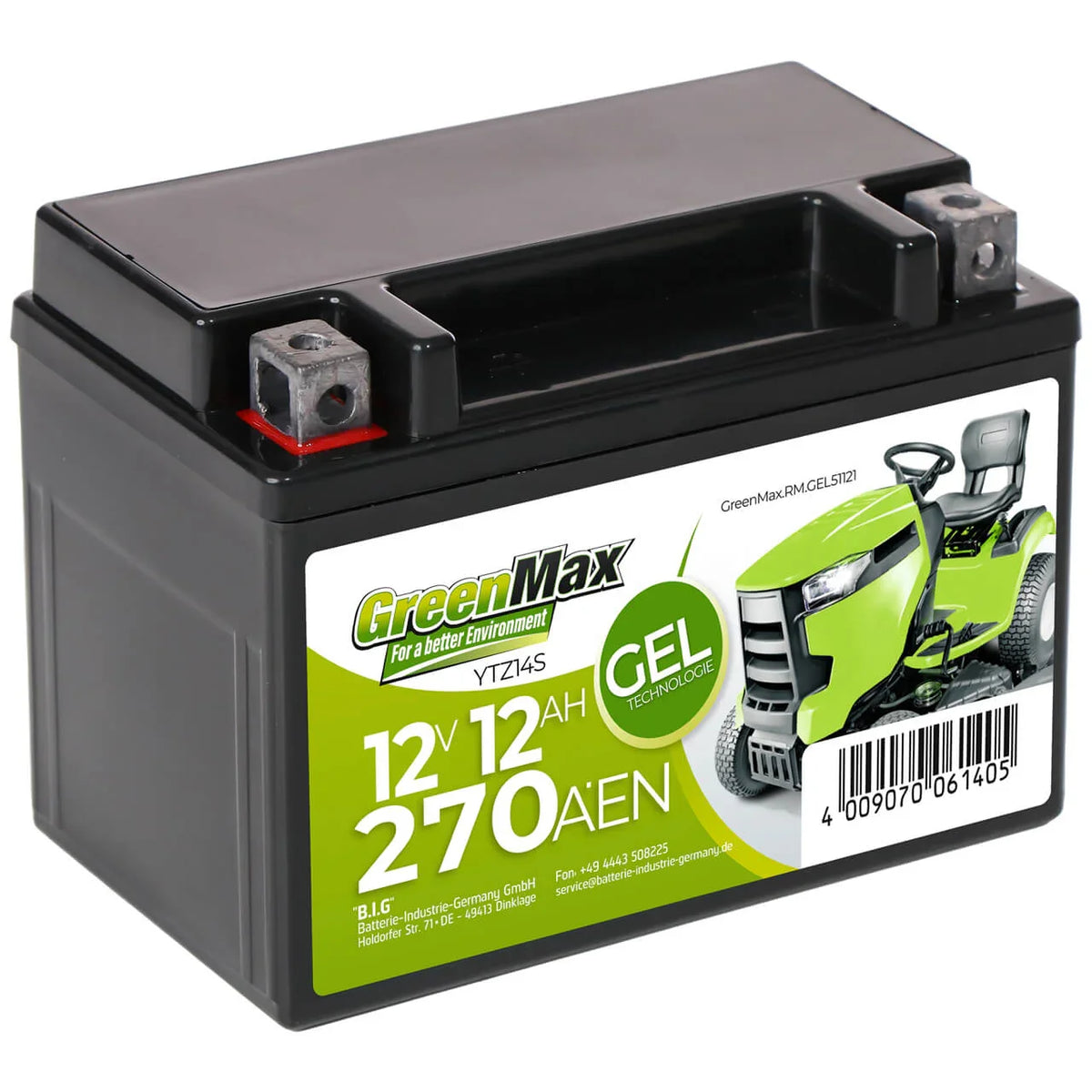 GreenMax GEL 51121 YTZ12S 12V 12Ah 270A/EN Rasentraktor Batterie