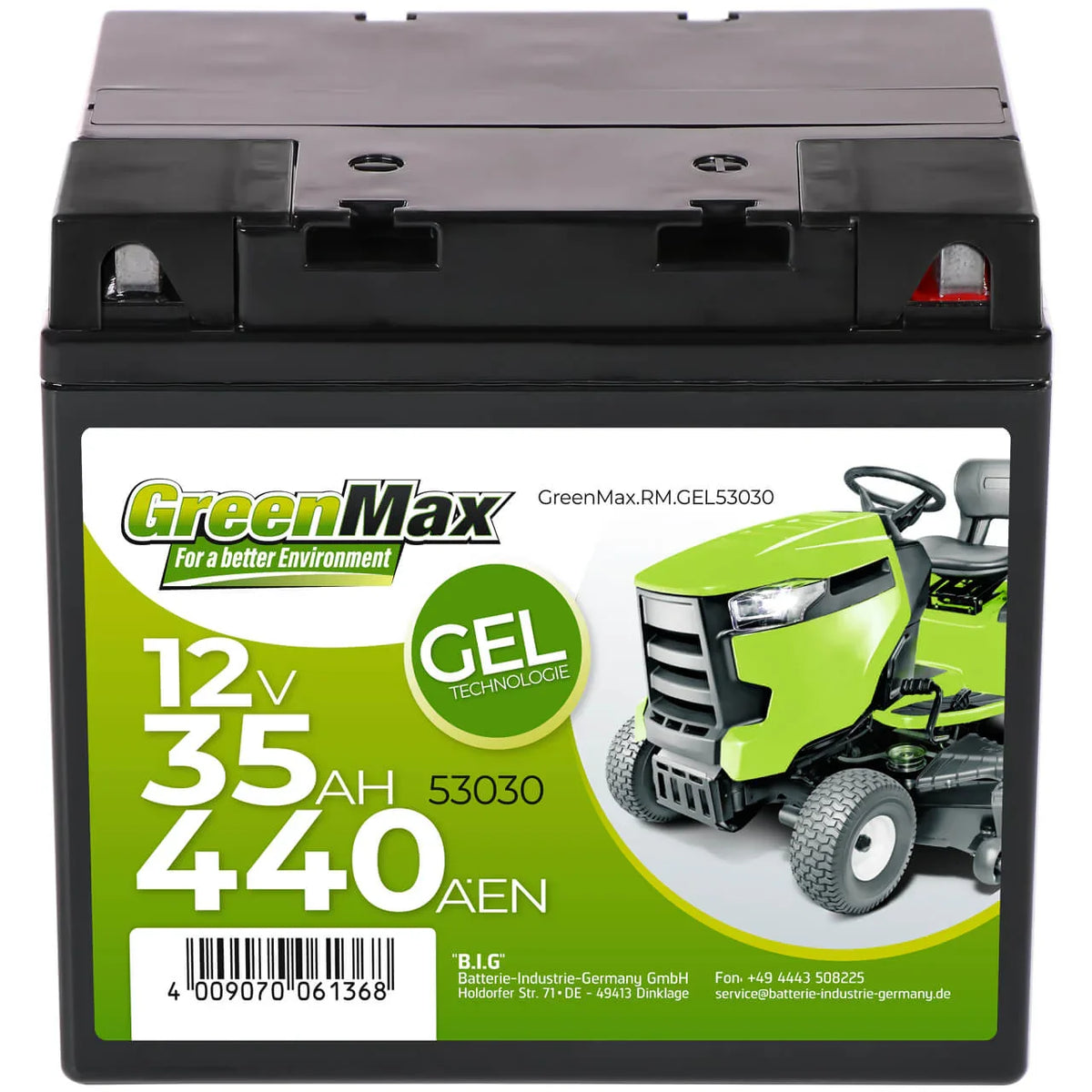 GreenMax GEL 53030 12V 35Ah 440A/EN Rasentraktor Batterie