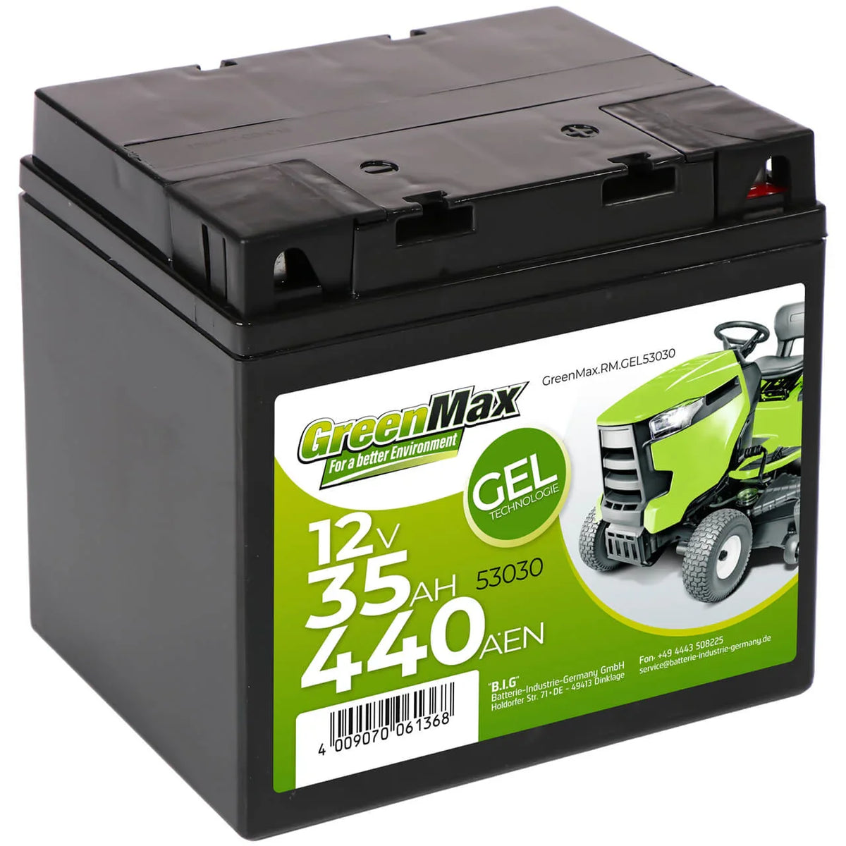 GreenMax GEL 53030 12V 35Ah 440A/EN Rasentraktor Batterie