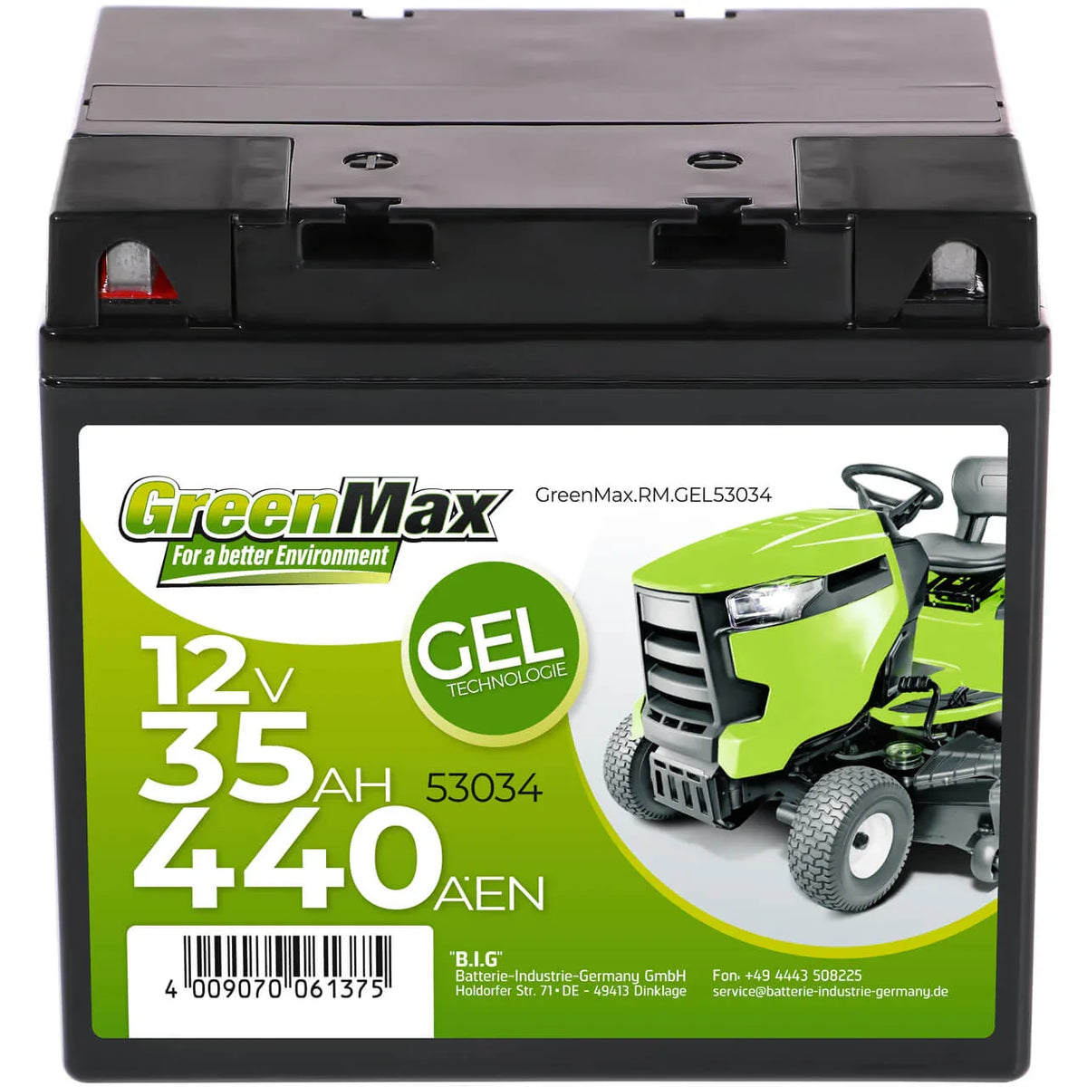 GreenMax GEL 53034 12V 35Ah 440A/EN Rasentraktor Batterie