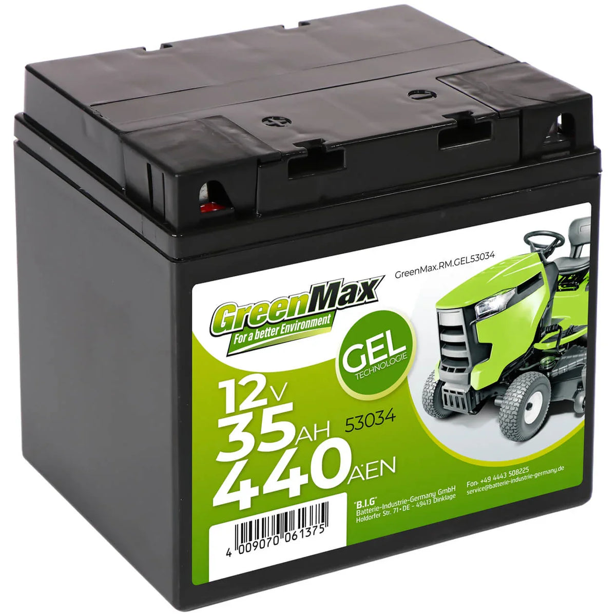 GreenMax GEL 53034 12V 35Ah 440A/EN Rasentraktor Batterie