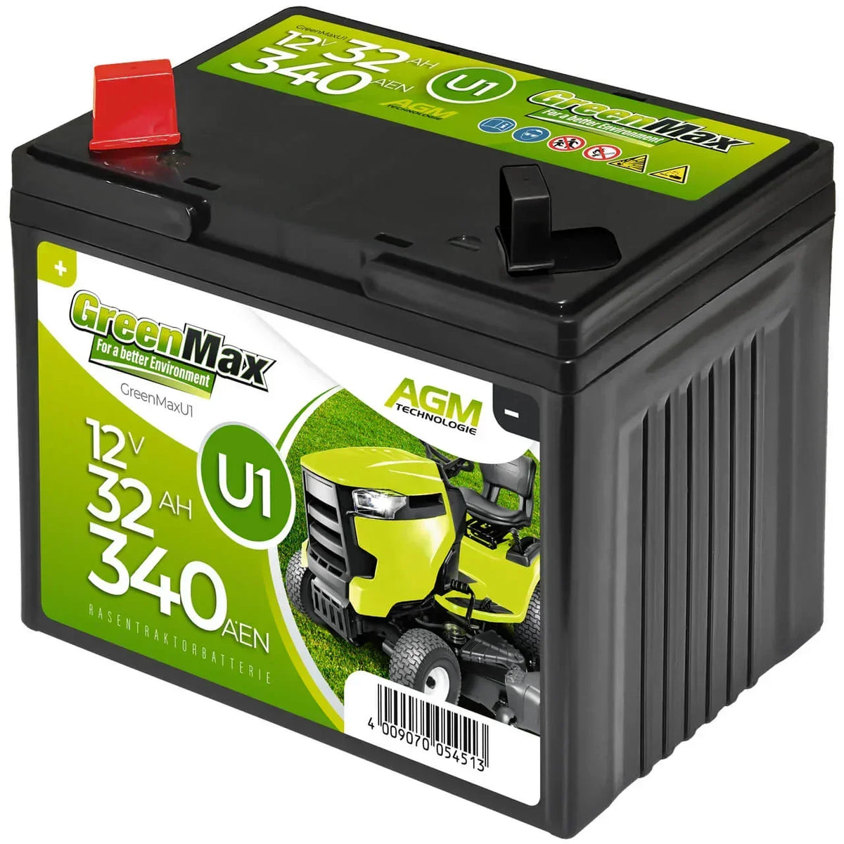 Rasentraktor Batterie GreenMax U1 12V 32Ah Seite rechts