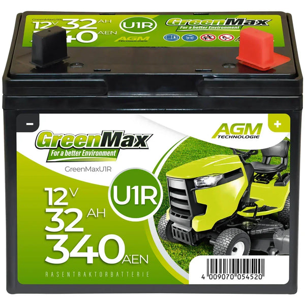 GreenMax U1R AGM 12V 32Ah 340A/EN Rasentraktor Batterie | ersetzt 30Ah