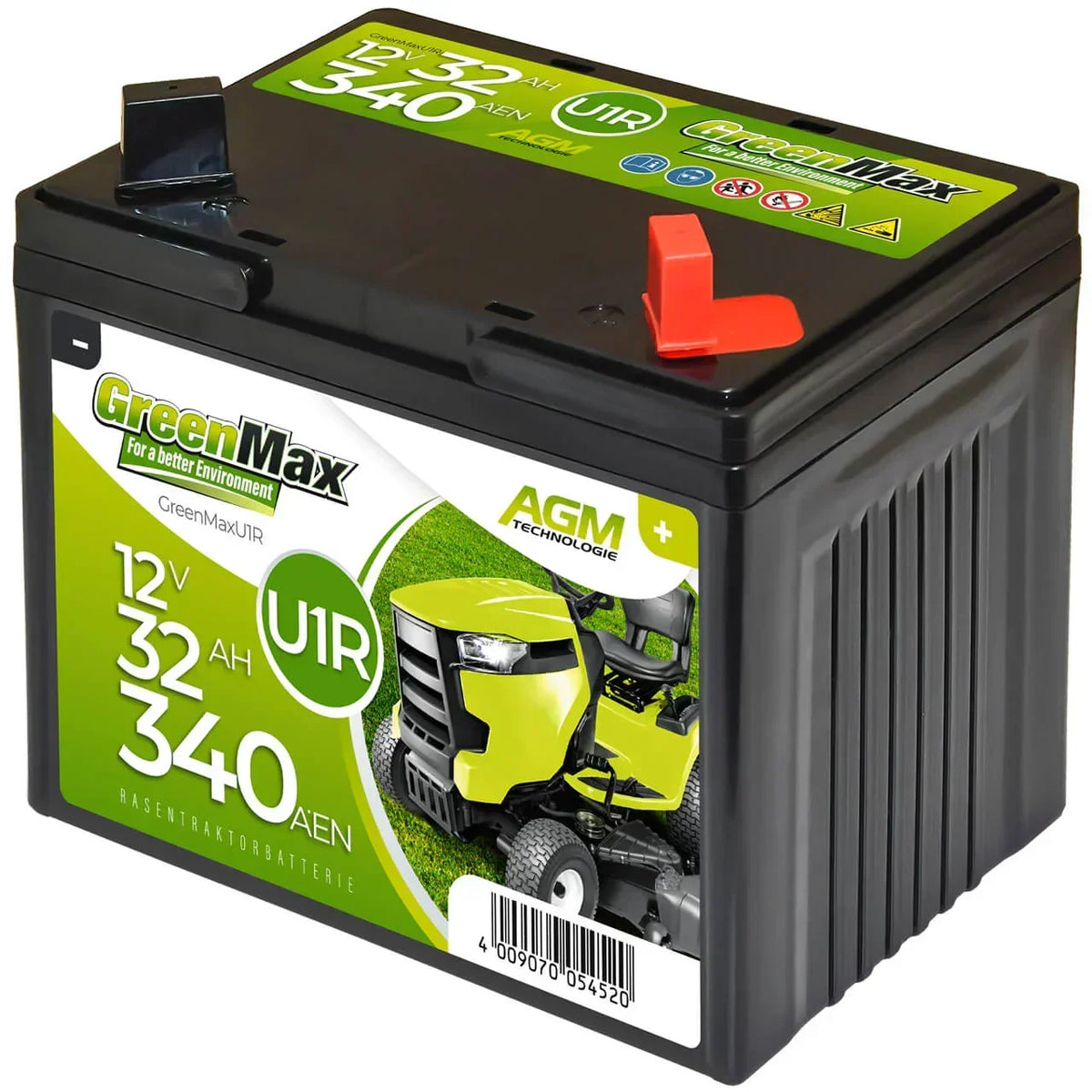 Rasentraktor Batterie GreenMax U1R 12V 32Ah Seite rechts