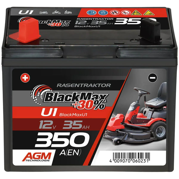 BlackMax +30% U1 AGM 12V 35Ah 350A/EN Rasentraktor Batterie | ersetzt 30Ah