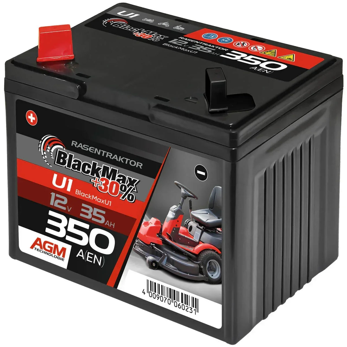 Rasentraktor Batterie BlackMax U1 12V 35Ah Seite rechts