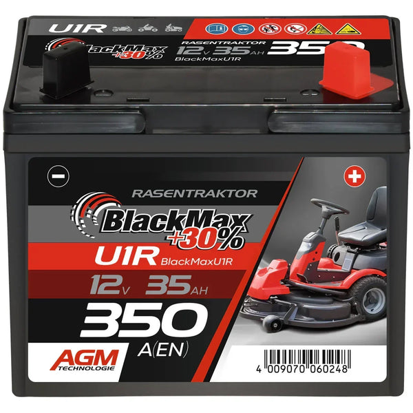 BlackMax +30% U1R AGM 12V 35Ah 350A/EN Rasentraktor Batterie | ersetzt 30Ah