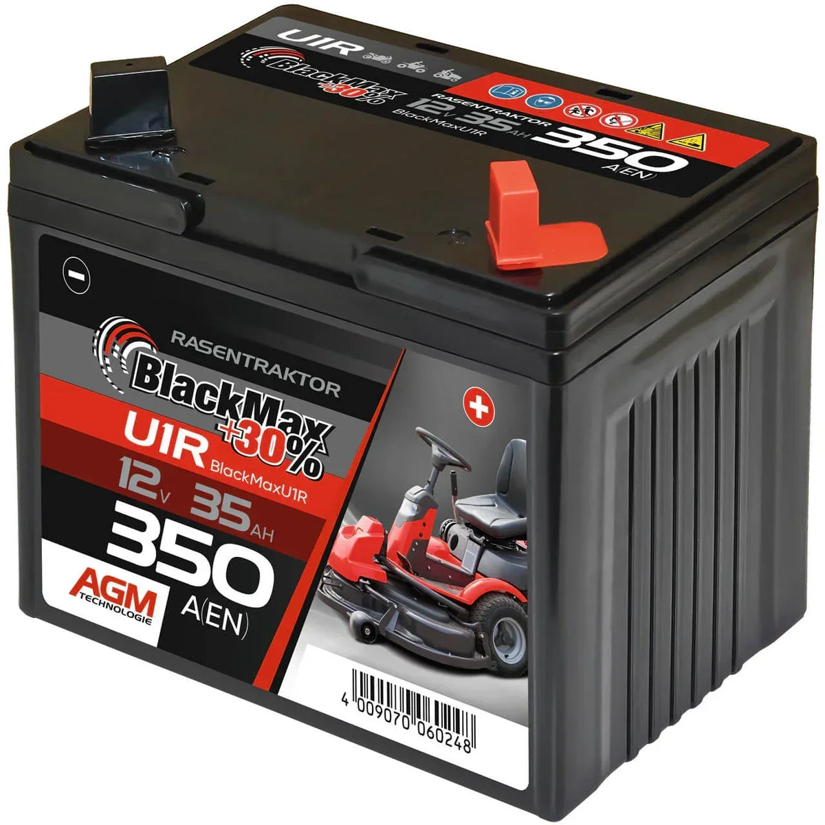 Rasentraktor Batterie BlackMax U1R 12V 35Ah Seite rechts