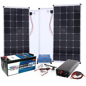 BIG Power Grid Solaranlage 12V 1500W Inverter + 2x 170W Panel Monokristallin + Victron Smart Solar MPPT 100/30