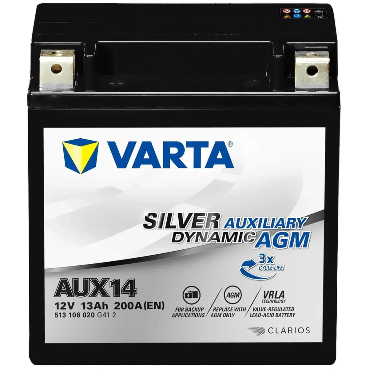 Backup und Stützbatterie Varta Silver Dynamic Auxiliary AGM AUX14 12V 13Ah 513106020G412 Front