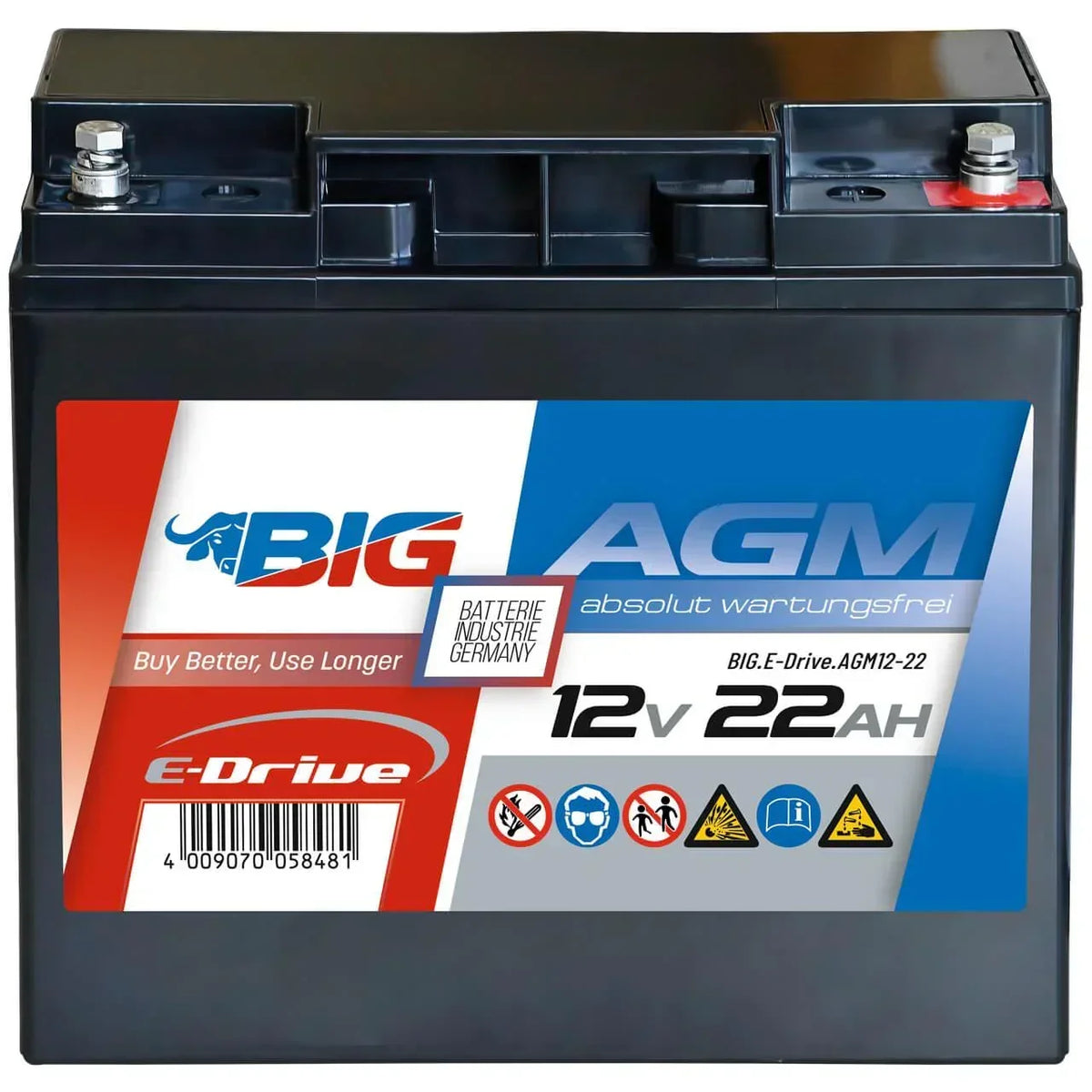 BIG E-Drive AGM 12V 22Ah ersetzt 6-EVF-20 Traktionsbatterie