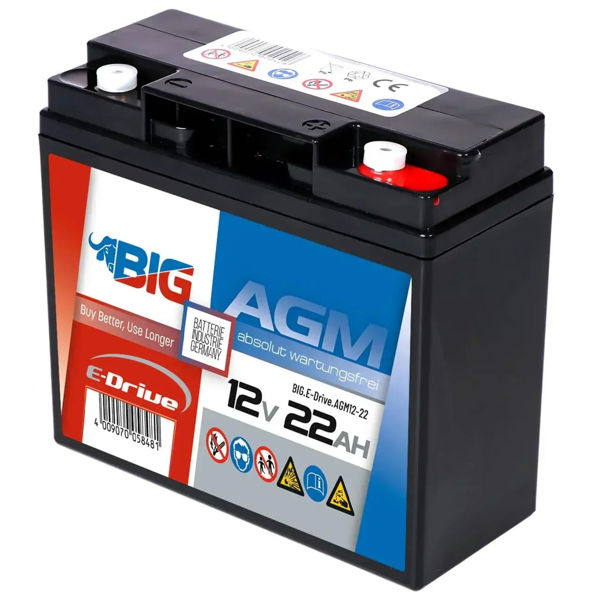 BIG E-Drive AGM 12V 22Ah ersetzt 6-EVF-20 Traktionsbatterie