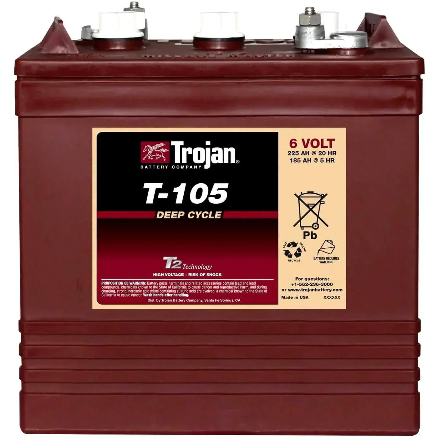 Traktionsbatterie Trojan T-105 6V 225Ah Front