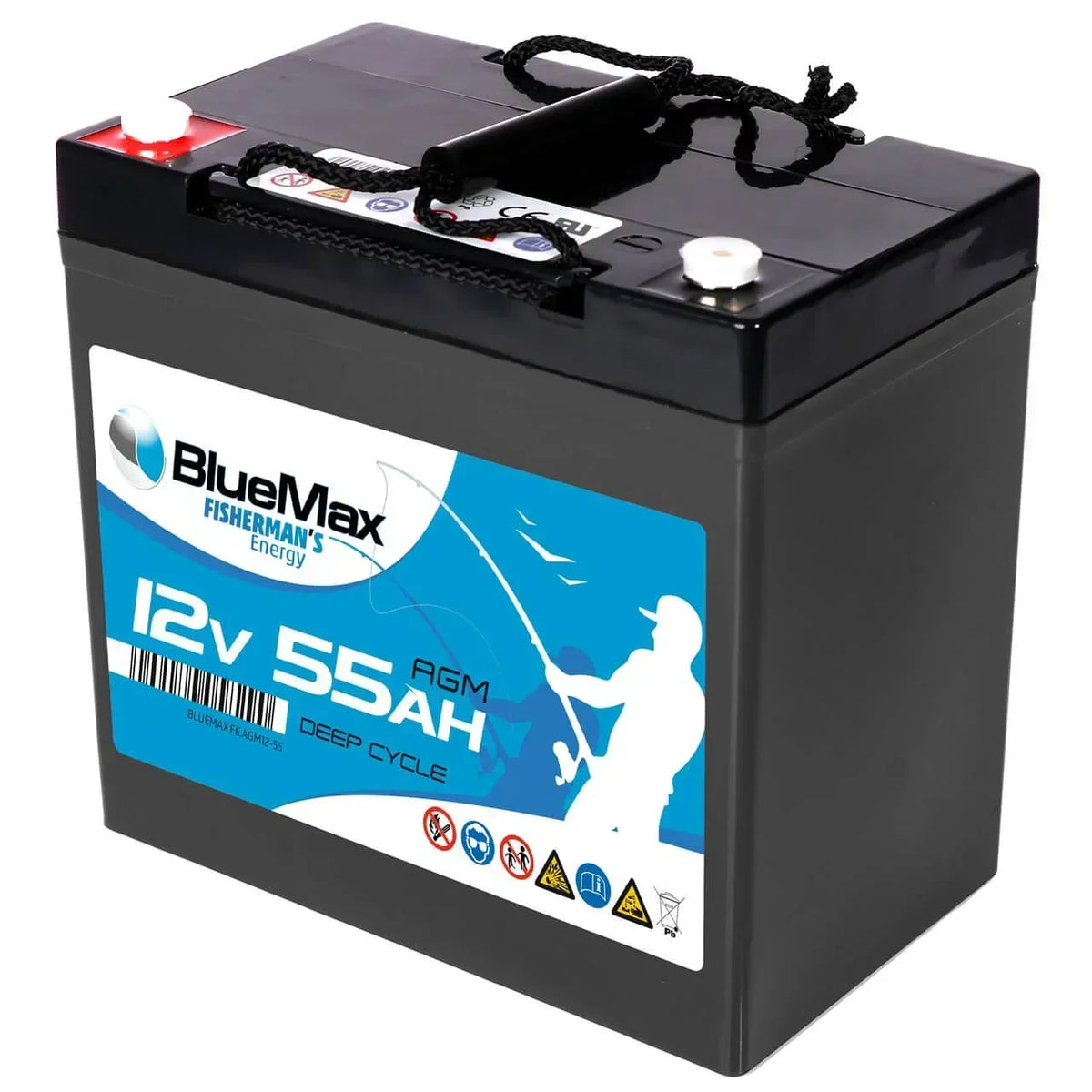 Versorgerbatterie BLUEMAX Fishermans Energy AGM 12V 55Ah Seite rechts