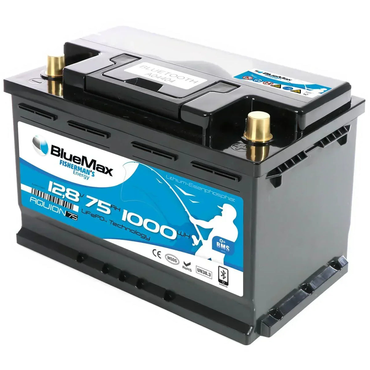 Versorgerbatterie BLUEMAX Fishermans Energy LiFePo4 Lithium 12V 75Ah Seite rechts