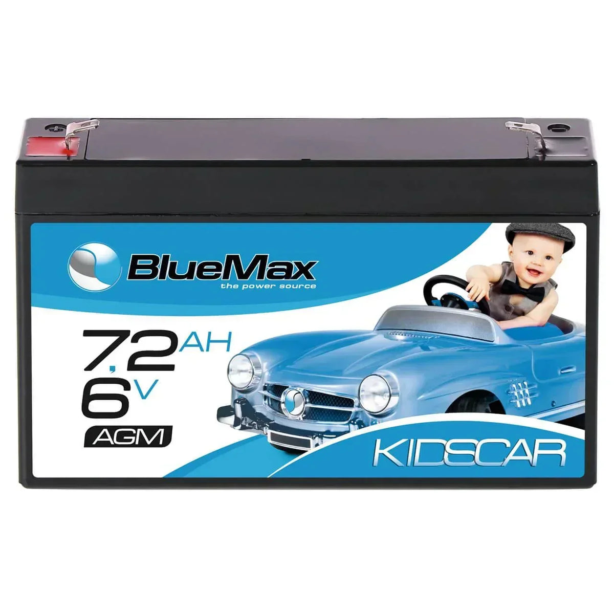 Kinder Elektrofahrzeug Batterie BLUEMAX KidsCar AGM 6V 7.2Ah Front