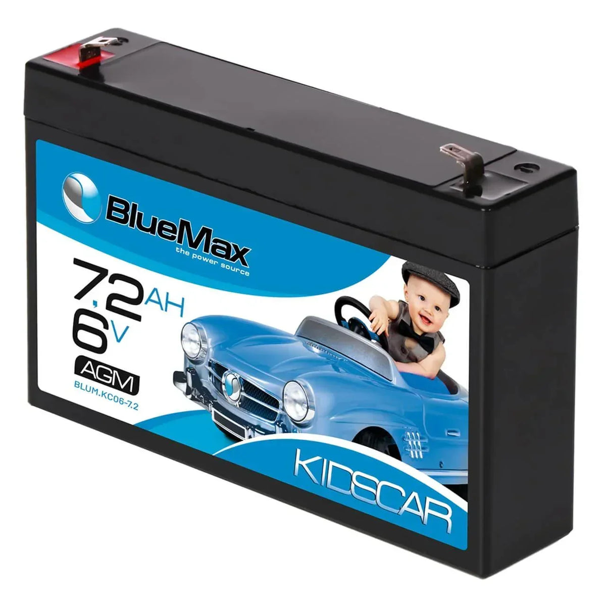 Kinder Elektrofahrzeug Batterie BLUEMAX KidsCar AGM 6V 7.2Ah Seite rechts