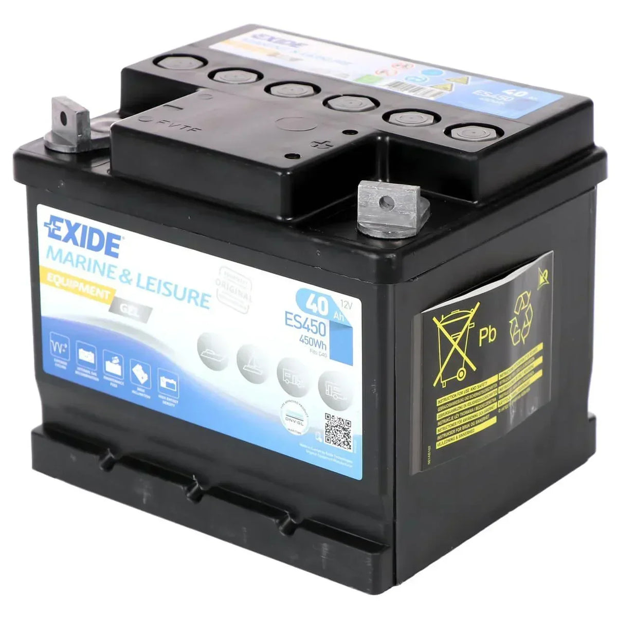 Versorgerbatterie Exide Marine & Leisure Equipment GEL ES450 12V 40Ah Seite rechts