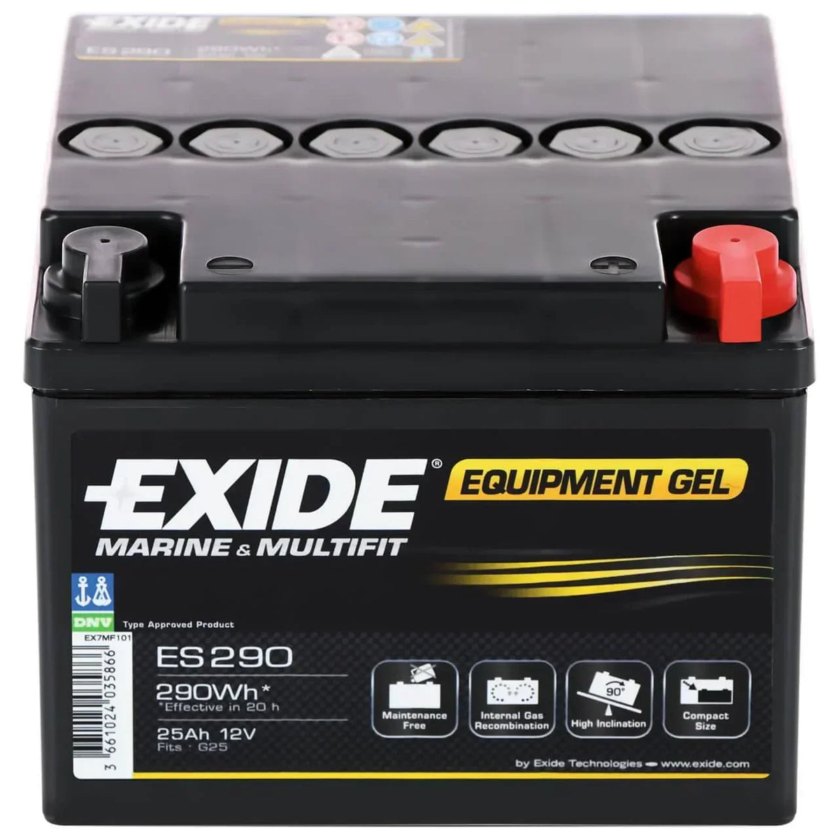Versorgerbatterie Exide Marine & Multifit Equipment GEL ES290 12V 25Ah Front