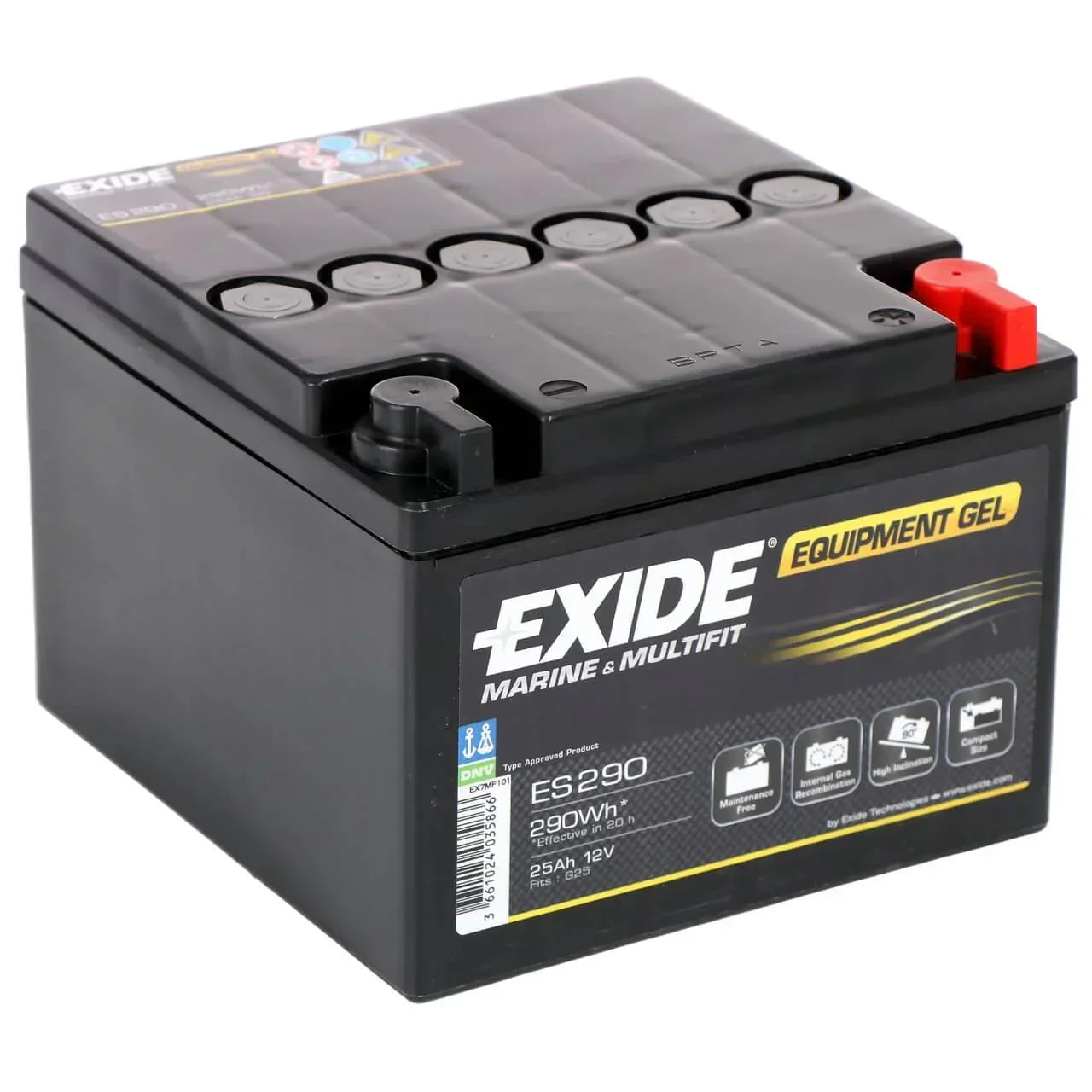 Versorgerbatterie Exide Marine & Multifit Equipment GEL ES290 12V 25Ah Seite links