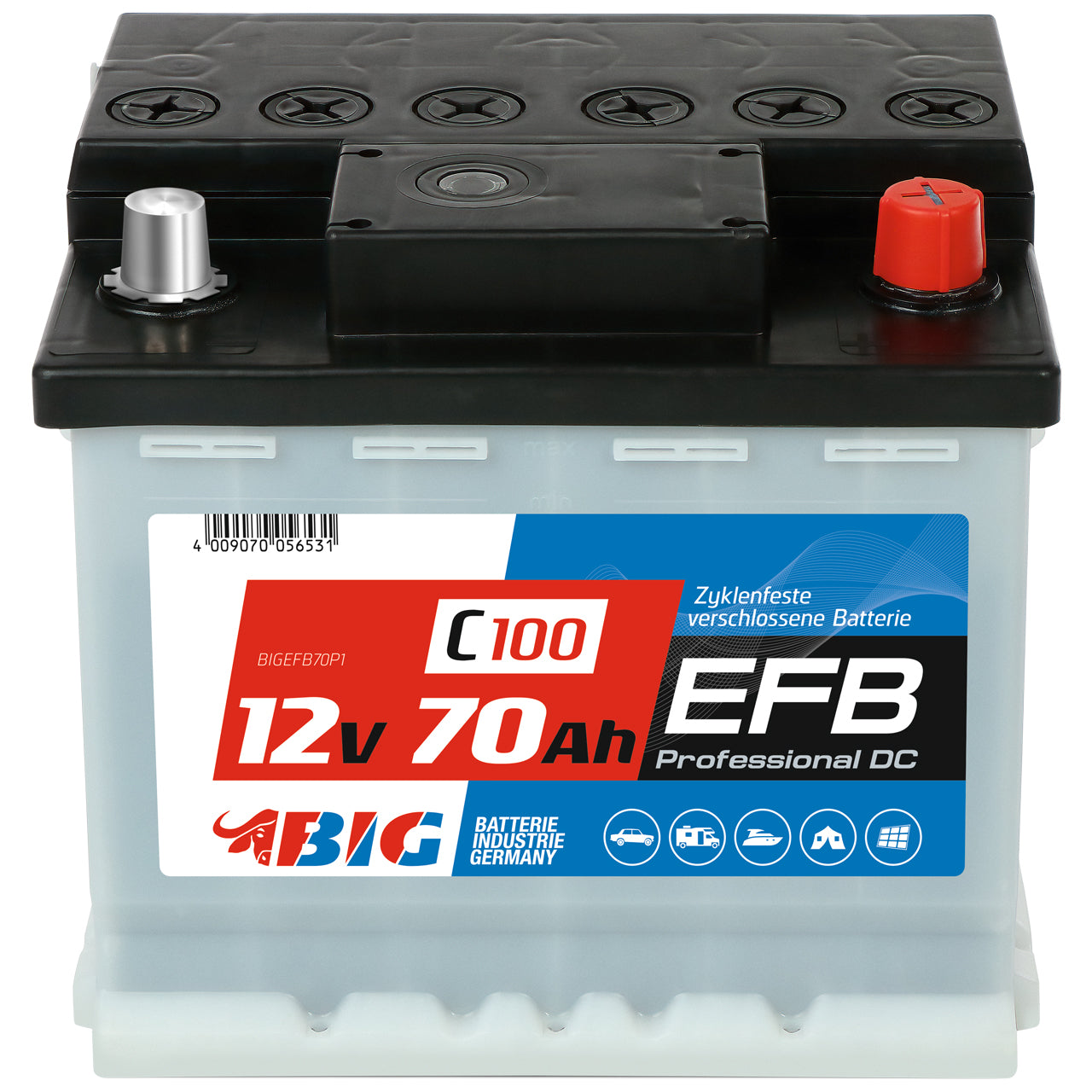 BIG Versorgungsbatterie 70Ah 12V Solar-Batterie EFB