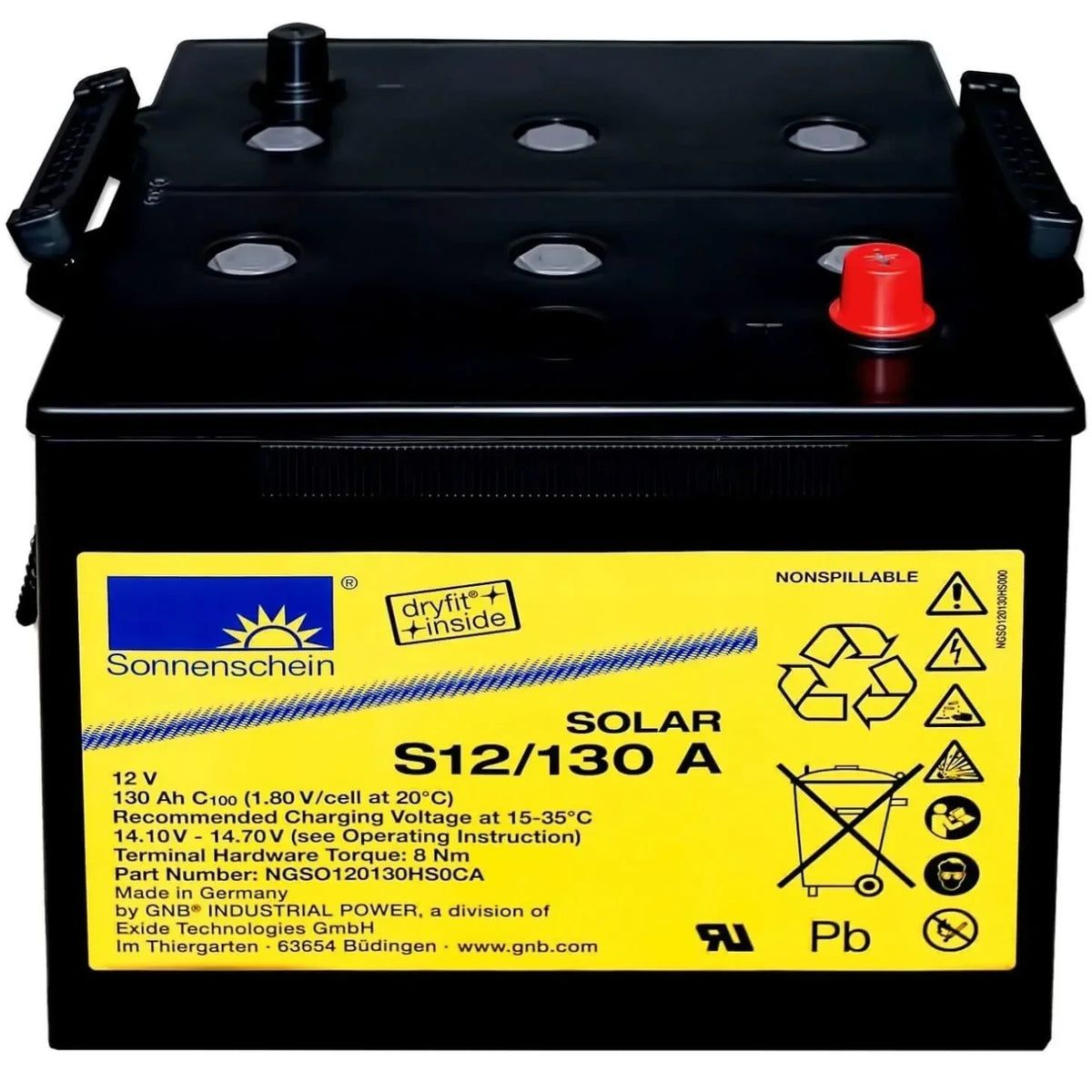 Versorgerbatterie Natoblock Sonnenschein Solar Dryfit GEL S12 - 130A GEL 12V 130Ah Front