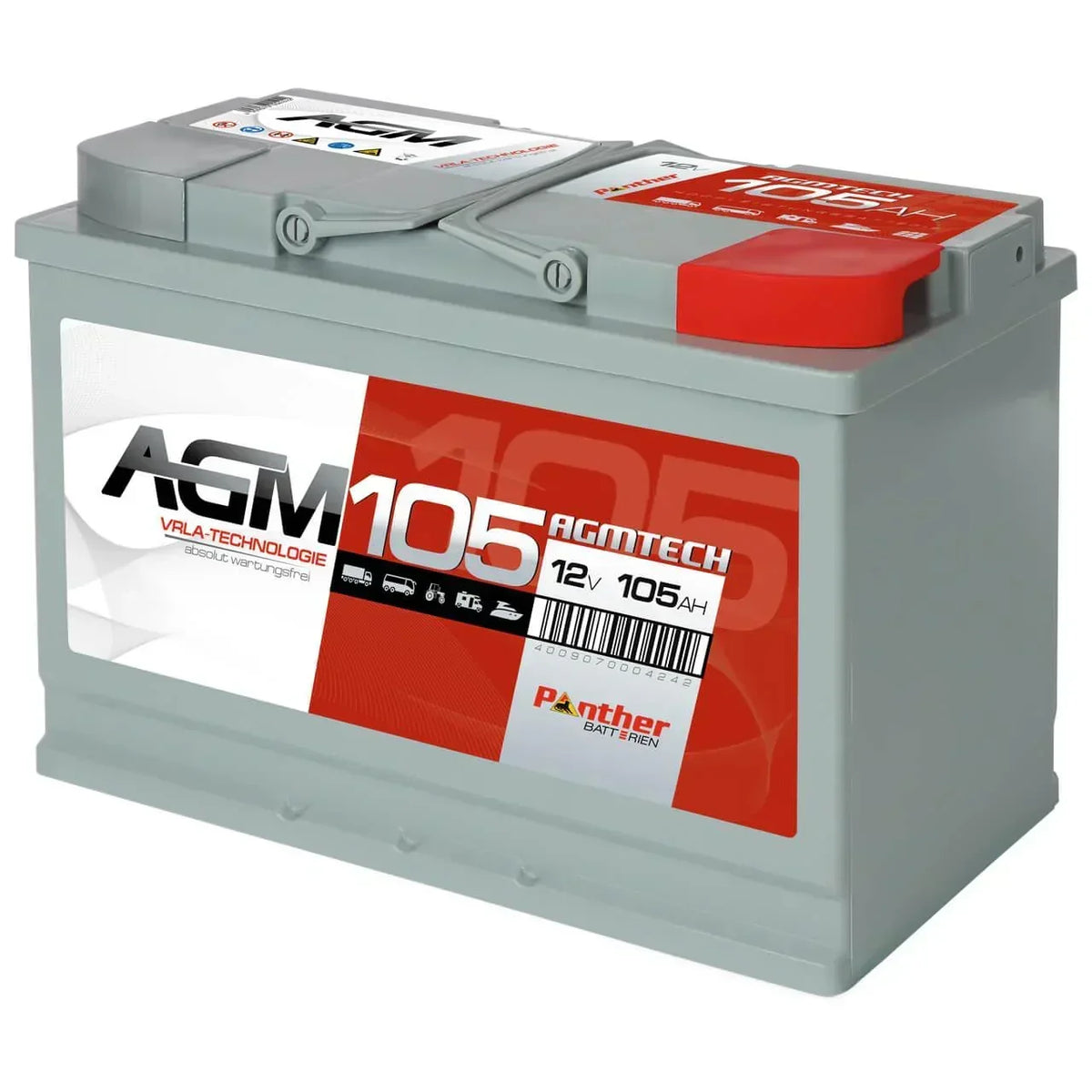 Versorgerbatterie Panther AGM 12V 105Ah Seite rechts