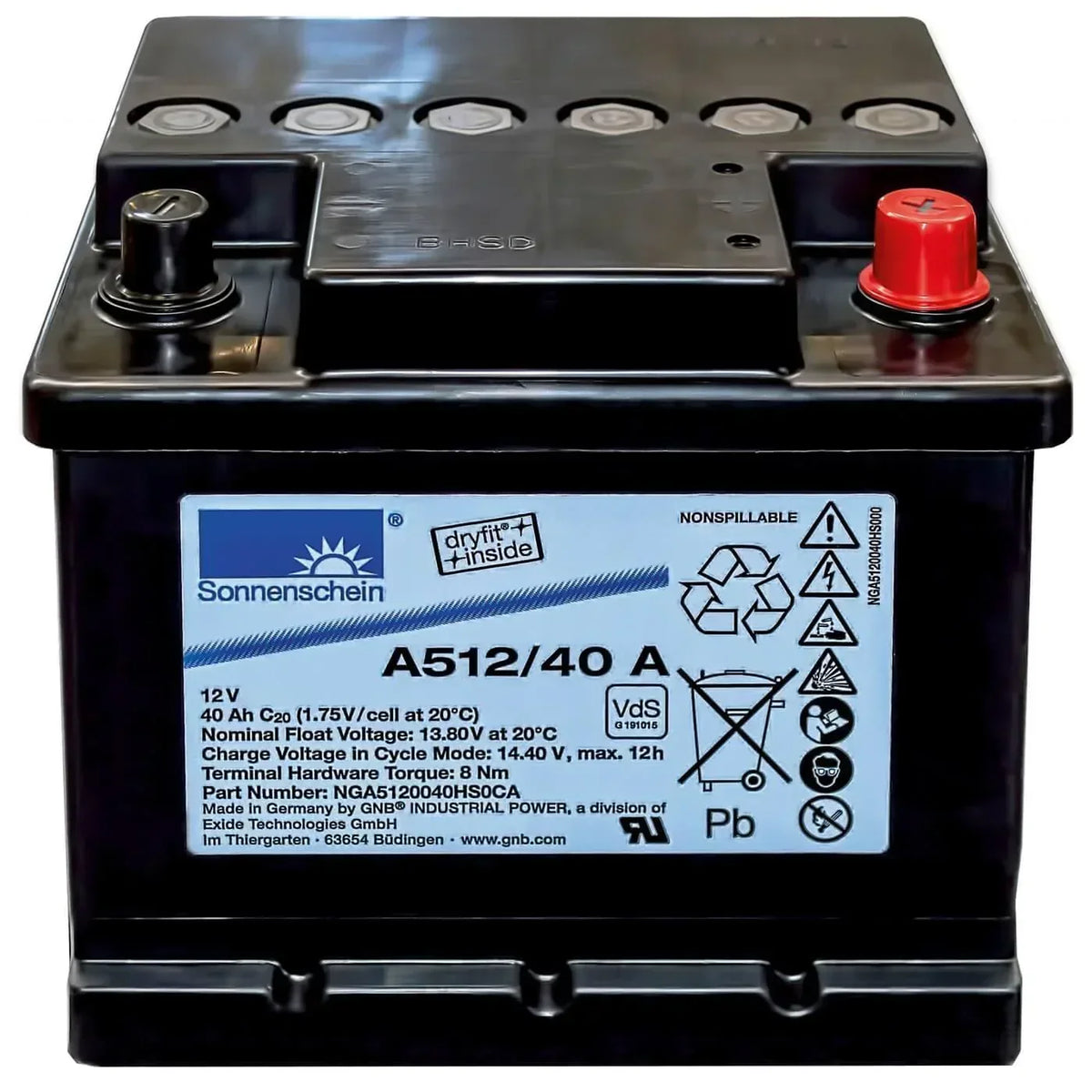 Versorgerbatterie Sonnenschein Dryfit GEL A512-40A 12V 40Ah Front