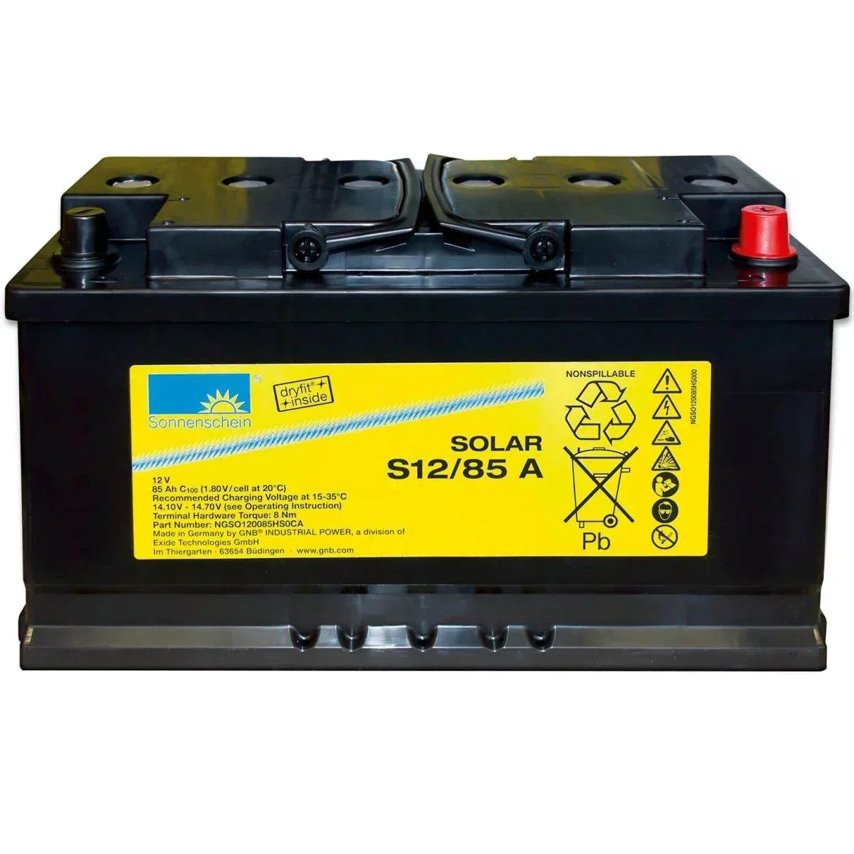 Versorgerbatterie Sonnenschein Solar Dryfit GEL S12 85A 12V 85Ah Front