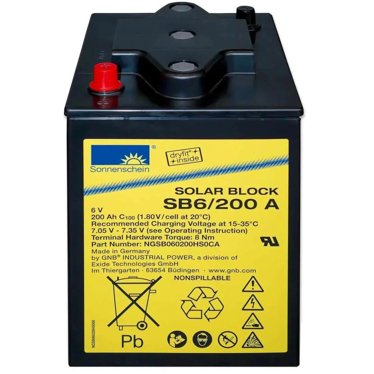 Versorgerbatterie Sonnenschein Solar Dryfit GEL SB6-200A 6V 200Ah Front