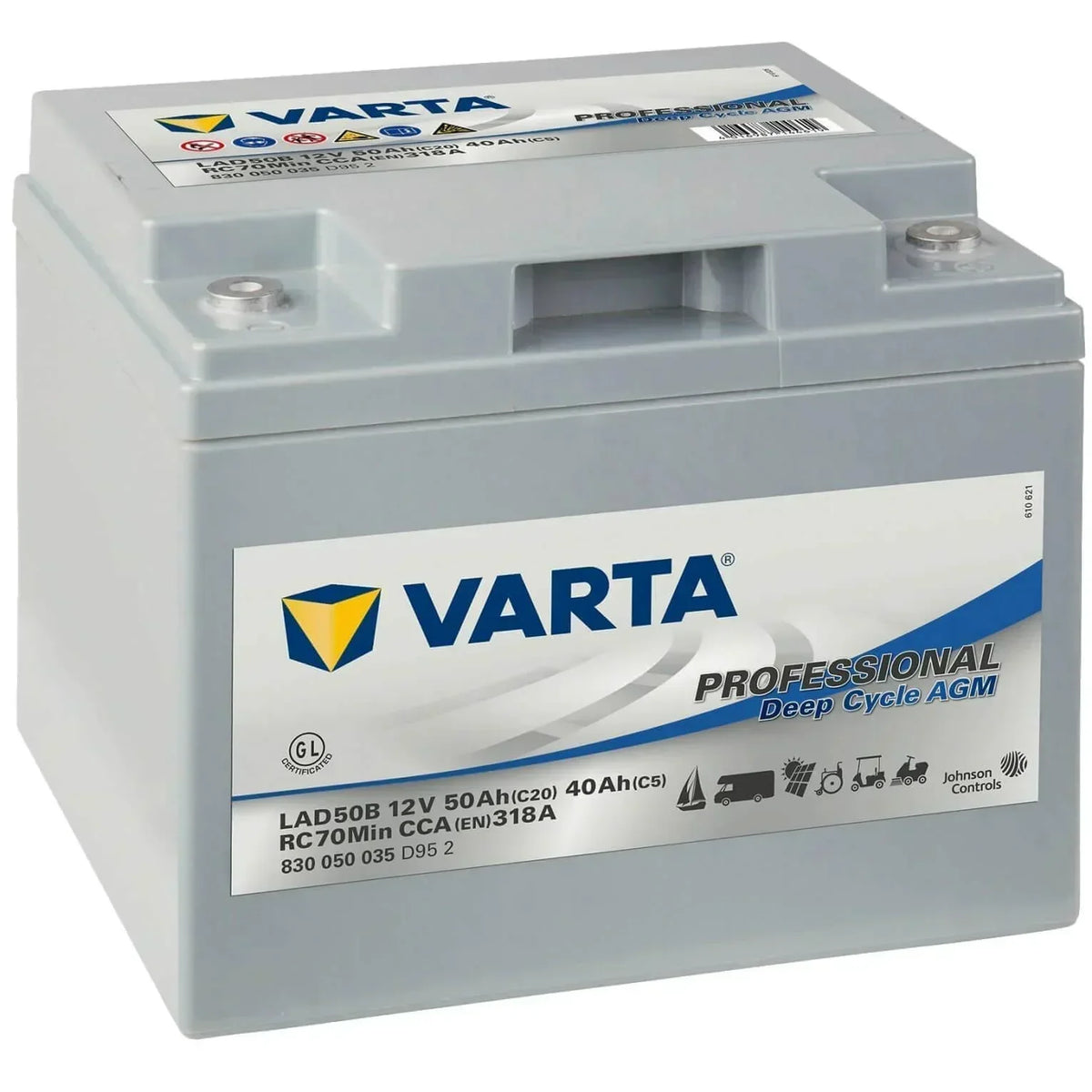 Versorgerbatterie Varta Professional Deep Cycle AGM LAD50B 12V 50Ah 830050035D952 Seite links