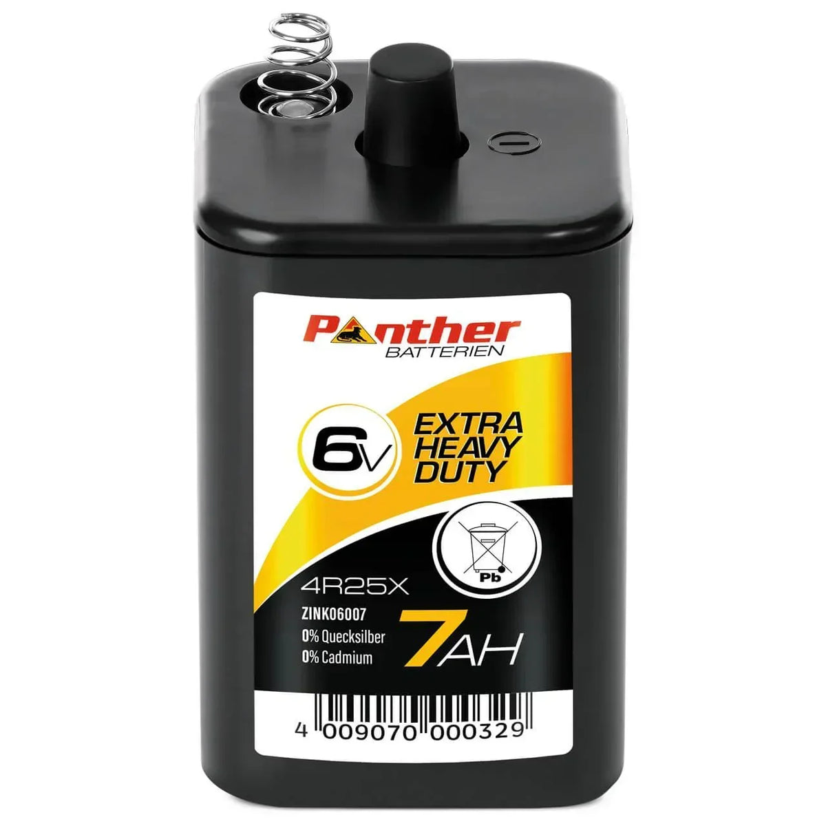 Zink-Kohle Warn- und Baustellenbeleuchtung Batterie Panther 6V 7Ah Front