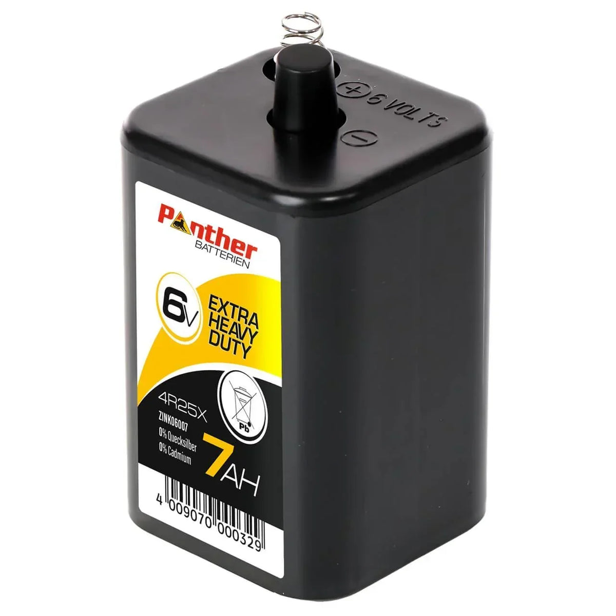 Zink-Kohle Warn- und Baustellenbeleuchtung Batterie Panther 6V 7Ah Seite rechts