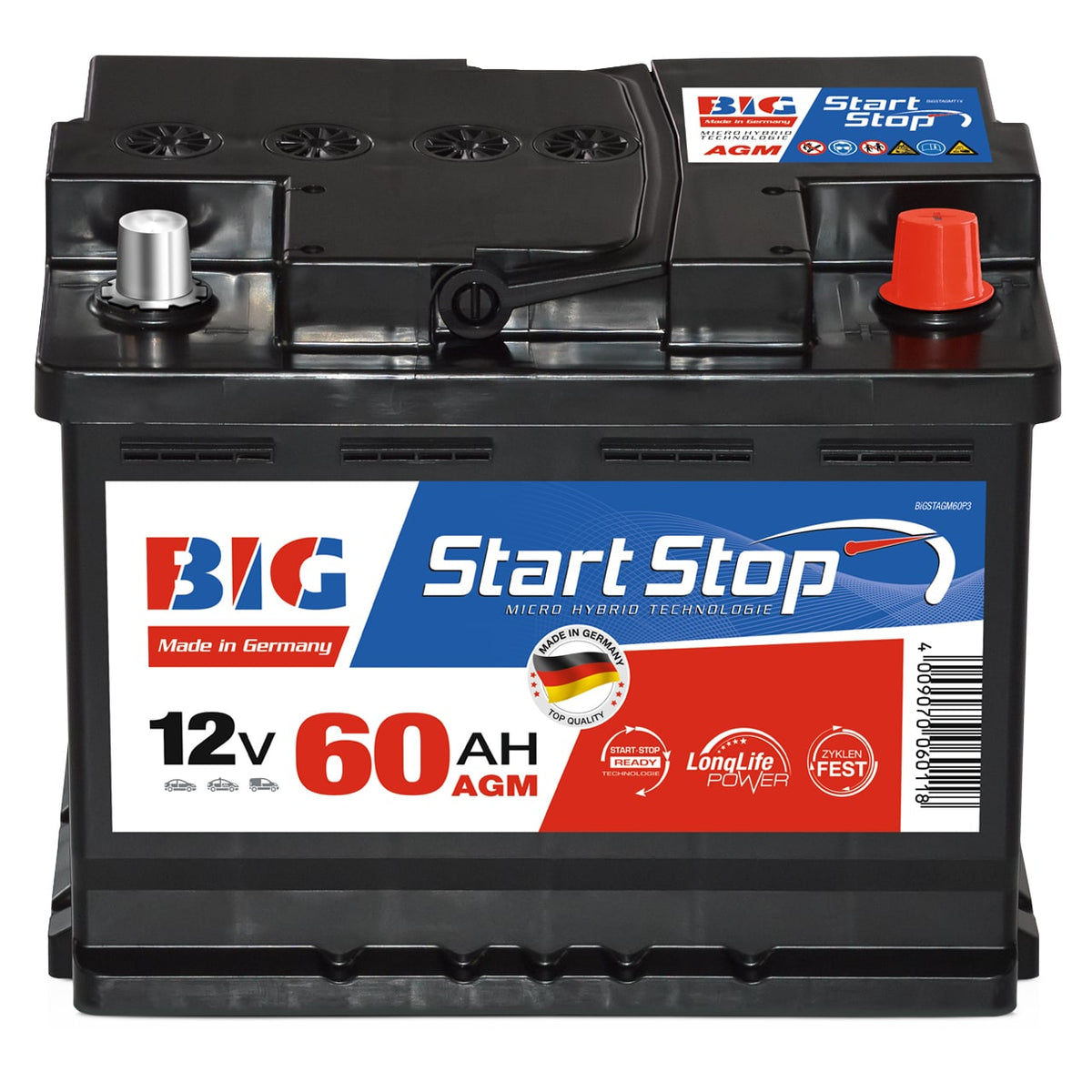 BIG Autobatterie AGM 12V 60Ah 700A/EN Batterie für Start-Stop